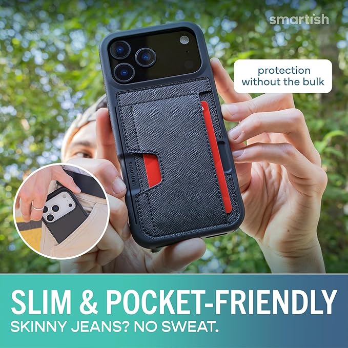 Smartish® iPhone 17 Pro Max Wallet Case + Phone Wristlet - [Slim + Protective] Phone Case Credit Card Holder + Detachable Wrist Strap Loop for Apple iPhone 17 Pro Max - Black Tie Affair