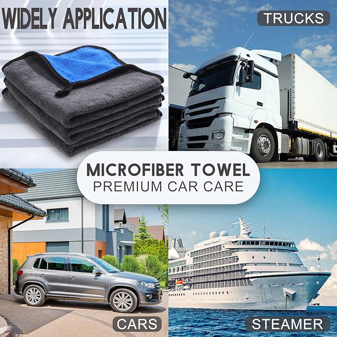 Nuenen 20 Count Microfiber Cleaning Towels for Cars 800 GSM Thick Plush Microfiber Cleaning Cloth Dusting Cloth Auto Detailing Absorbent Towels for Car Kitchen Window, 15.75 Inch(Grey and Blue)