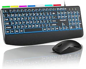 TECKNET Wired Keyboard and Mouse Combo, 4X Large Print, 7-Color Backlit Silent Keyboard Kits, Ergonomic Design with Wrist Rest, Soft-Typing, USB Plug & Play for Computer/Mac/Laptop - Image 1