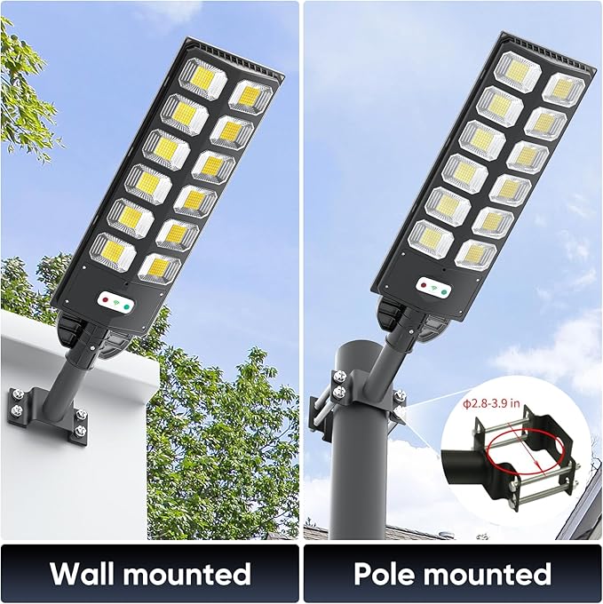 Solar Street Lights Outdoor Waterproof, IP66 15000LM 6500K Solar Flood Lights Dusk to Dawn Wide Angle Motion Sensor and Remote,Upgrade Fixing Rod (4 Pack)