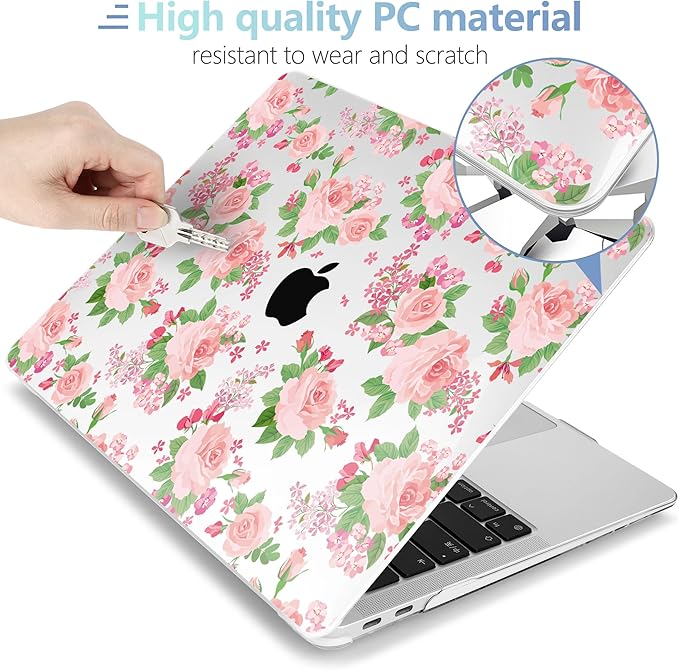 MEEgoodo for MacBook Air 13.3 inch Case 2021 2020 2019 2018 A2337 M1 A2179 A1932, Laptop Shell for MacBook Air M1 with Keyboard Webcam Cover & Trackpad Film & Type C Adapter,Floral Ornamental Texture