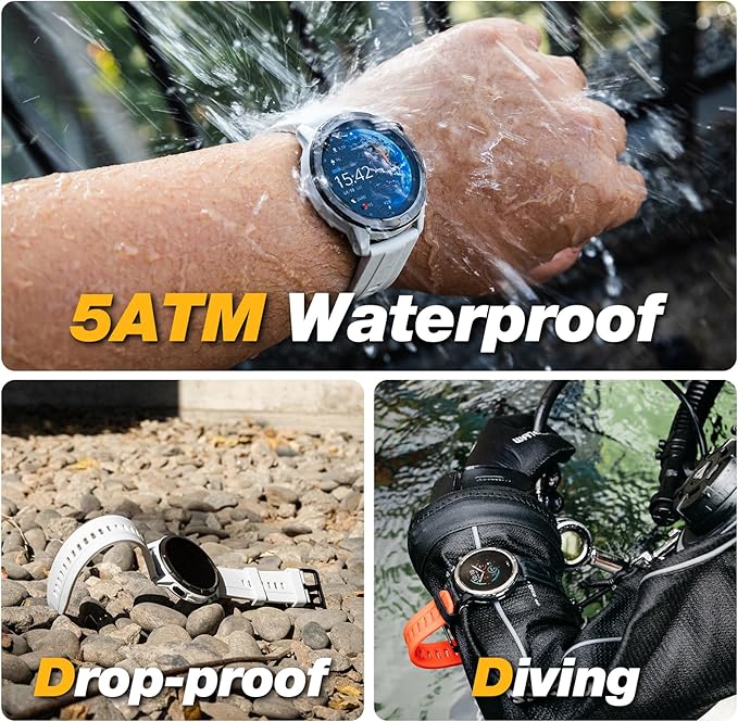AGM Legion Rugged Smart Watch for Men, 5ATM Waterproof, Shockproof & Drop-proof, 100+ Sports Modes, Bluetooth Calling, Compass, Barometer & Altimeter, 1.43" AMOLED Display, Heart Rate & Sleep Tracking