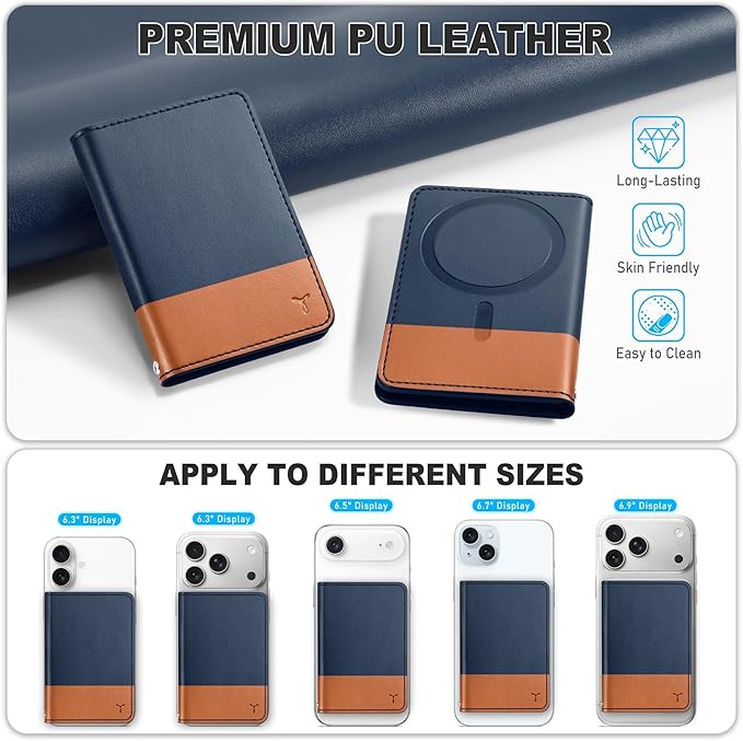 TUCCH for Magsafe Wallet with 6 Card Holders, RFID Blocking [Clear ID Window] PU Leather Folio Magnetic Phone Wallet for iPhone 17/16/15/14/13/12/Plus/Air/Pro/Pro Max Series, Blue & Brown