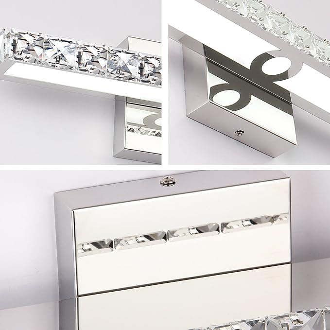 SOLFART LED Vanity Lights Over Mirror25.4 inch 24W Dimmable Crystal Vanity Lights for Bathroom Light Fixtures