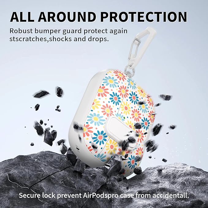 for AirPods Pro 3 Case(2025) with Secure Lock Clip and Phone Stand,Floral Girly Style Protective Cover with Cleaning Kit and Hand Strap for Apple AirPod Pro 3 Generation (Sun Petals)
