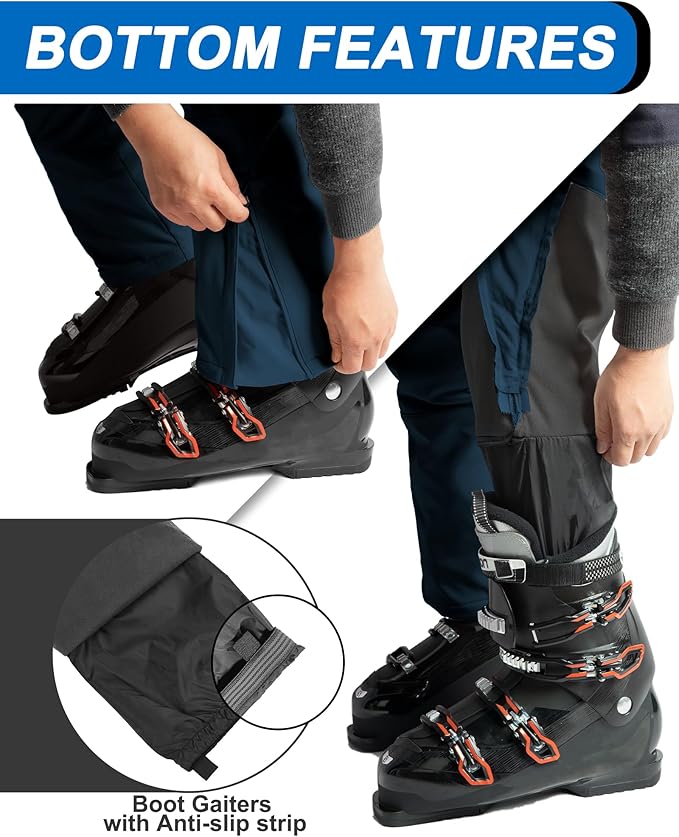 33,000ft Insulated Bibs for Men Snow Ski Pants Overalls Winter Waterproof Windproof Snowboard