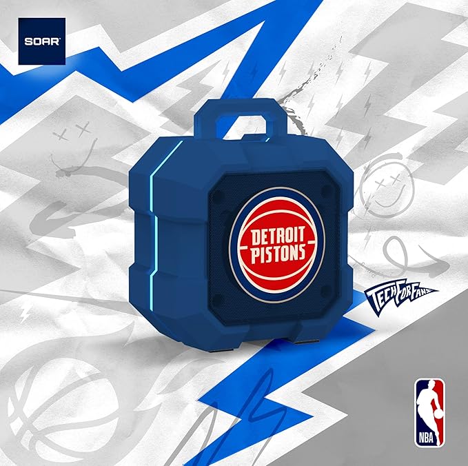 SOAR NBA Shockbox LED Wireless Bluetooth Speaker - Water Resistant IPX4, 5.0 Bluetooth with Over 5 Hours of Play Time - Small Portable Speaker - Officially Licensed NBA, Perfect Home & Outdoor Speaker