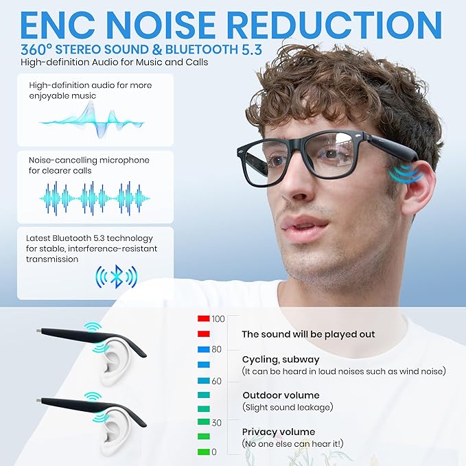 Cyxus AI Smart Photochromic Glasses, Meeting Transcription & Summaries 144 Language Translator 11h Playtime Voice Control HD Calls Business Travel AI8284