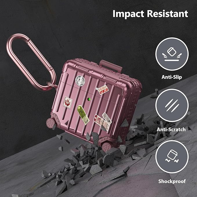 Filoto Compatible with Airpods 4 Case, Cute Fashion Suitcase Design for Airpods 4th Generation Case Cover, Shockproof Protective Hard Case with Keychain/Cleaner Kit(Rose Gold, Airpods 4 Case)