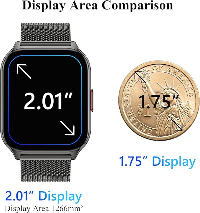 Popglory Smart Watch Answer/Make Calls, 2.01'' Smartwatch with AI Voice Control, Blood Pressure/SpO2/Heart Rate Monitor, Fitness Tracker Watch 2 Straps for Men Women for iOS Android Phones