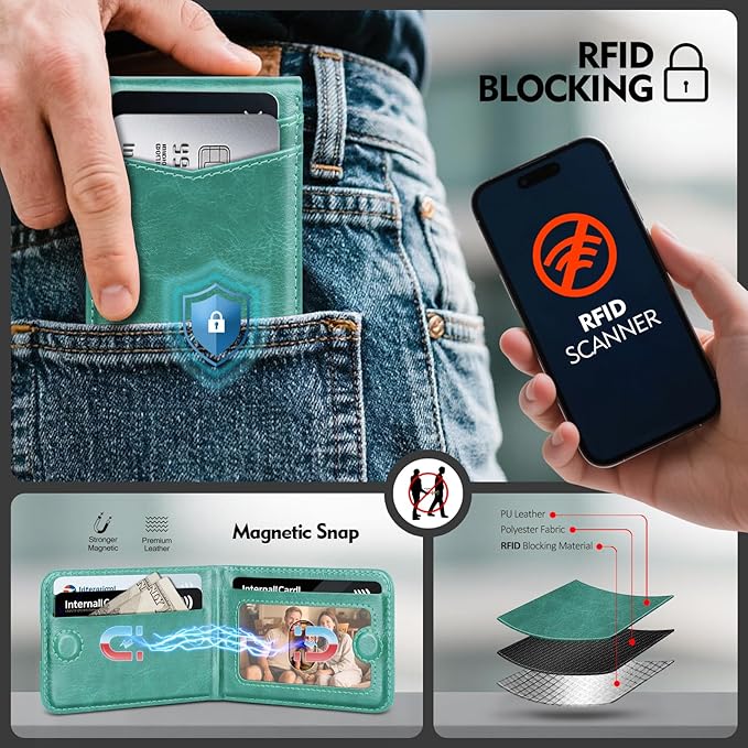 Compatible with Magsafe Case with Card Holder for Men Women Magnetic Ultra-Thin Wallet Bracket Adjustable Bracket for iPhone 17/16/15/14/13/12 Pro/Pro Max/PlusSeries,Blue Green