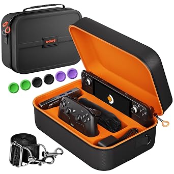 COOWPS Case for Steam Deck/Steam Controller 2 (2026), 6Pcs Thumb Grip Caps, Hard Shell Full Protection Portable Travel Storage Cases for Steam Deck OLED, Docking Station & Charger Adapter Cables