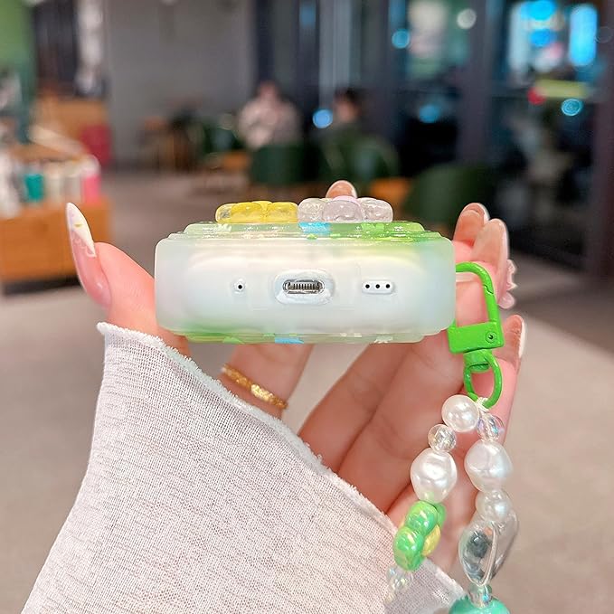for Airpod Pro 2/1 Case Cute 3D Flower with Keychain Clear TPU Protective Cover Compatible with AirPods Pro 2nd / 1st Gen Case for Girls Women (Floral Blue Yellow)
