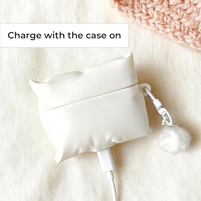 for AirPods Pro 3 Case 2025 - Cute White Pillow Cover with Pendant Keychain,Soft Shockproof for AirPods Pro 3rd Generation, for Girls Women Kids