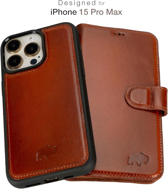 BLACKBROOK for iPhone 15 Pro Max Case with Card Holder, Carter Full Grain Leather, 2-in-1 Folio Flip Case for MagSafe Wireless Charging, RFID Blocking, 4 Card Slots, Compatible with iPhone 15 Pro Max