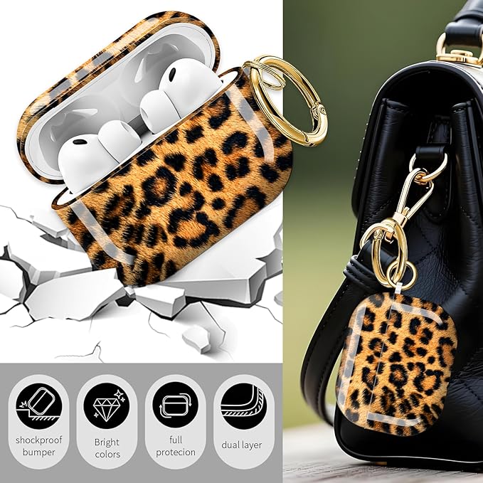 Cute Hard Case Compatible with AirPods Pro 3rd Generation Case (2025), Shockproof Protective Cover with Golden Keychain Ring Clip (Luxury Leopard)