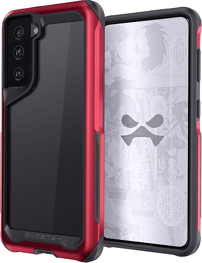 Ghostek ATOMIC slim S21 Case with Protective Aluminum Metal Bumper and Crystal Clear Back Design Heavy Duty Shock-Absorbent Protection Designed for 2021 Samsung Galaxy S 21 5G (6.2 Inch) (Phantom Red)