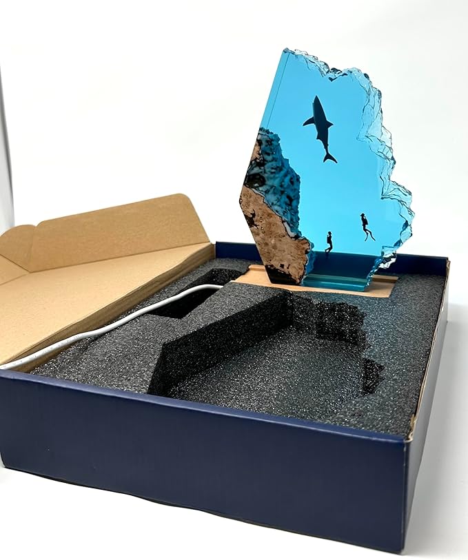 Great White LED Ocean Night Light - Recycled Resin Ocean Lamp - Office, Desk, Bathroom, or Bedroom Night lamp. Great White Shark Night Light.