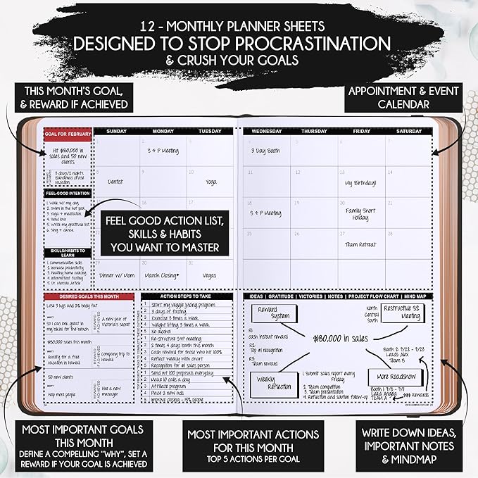Deluxe 2026 Planner Weekly and Monthly | Law of Attraction Planner with Productivity App | 12-Month for Productivity, Gratitude & Goal Setting | Includes Foldable Vision Board, Gift Box & Stickers