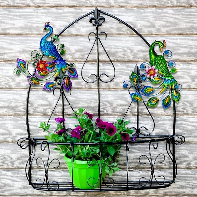 Voumsil Metal Peacock Wall Art Outdoor Wall Decor Tropical Wall Sculpture for Patio Balcony Garden Fence Art Living Room Bedroom Indoor Outdoor 2PCS