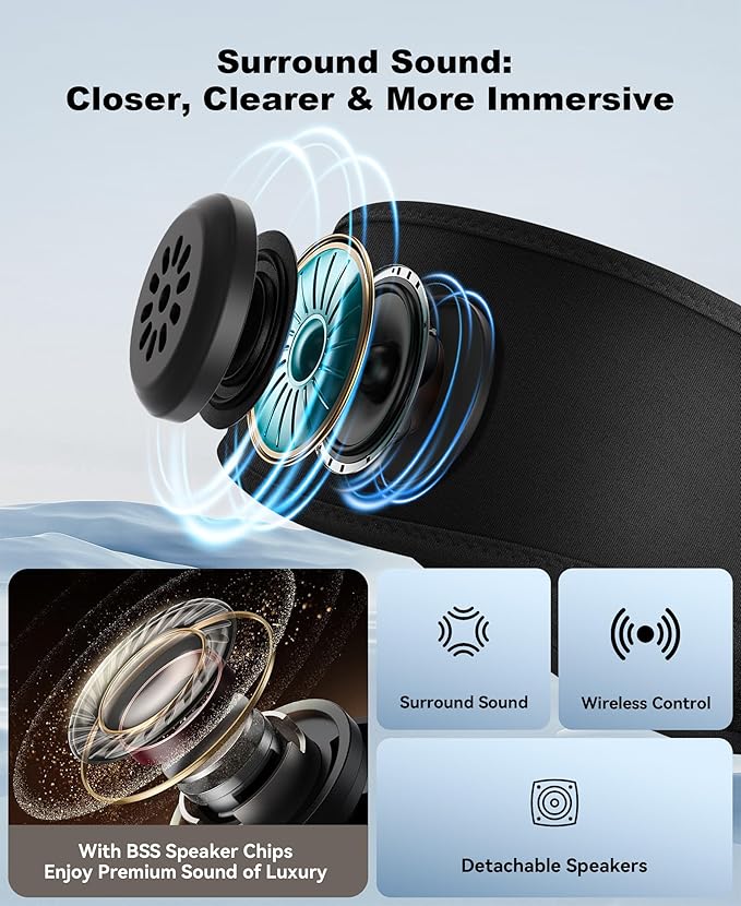 MUSICOZY 3D Bluetooth Sleep Mask with Headphones and Timer, Wireless Sleep Headphones for Side Sleepers, Eye Mask with Bluetooth Headphone, 2 Packs