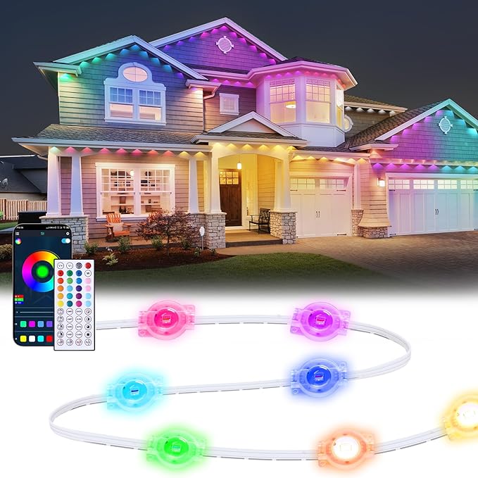 200FT Permanent Outdoor Lights for House,RGB LED Eaves Lights with IP67 Waterprooff, Smart App Remote Control, Music Sync, for Christmas,Daily & Holiday Party Decor