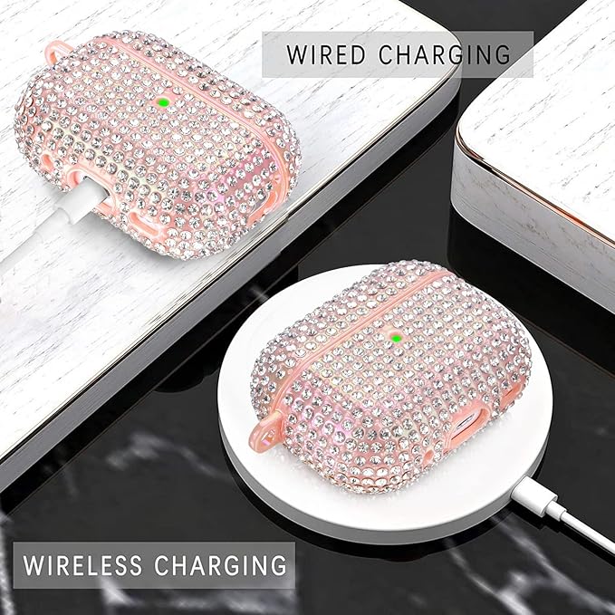 Case for AirPods Pro 2nd Generation, Filoto Cute AirPod Pro 2 Protective Case Cover for Women Girls, Bling Crystal PC Apple Air Pods Pro Cases Accessories with Lobster Clasp Keychain, Pink