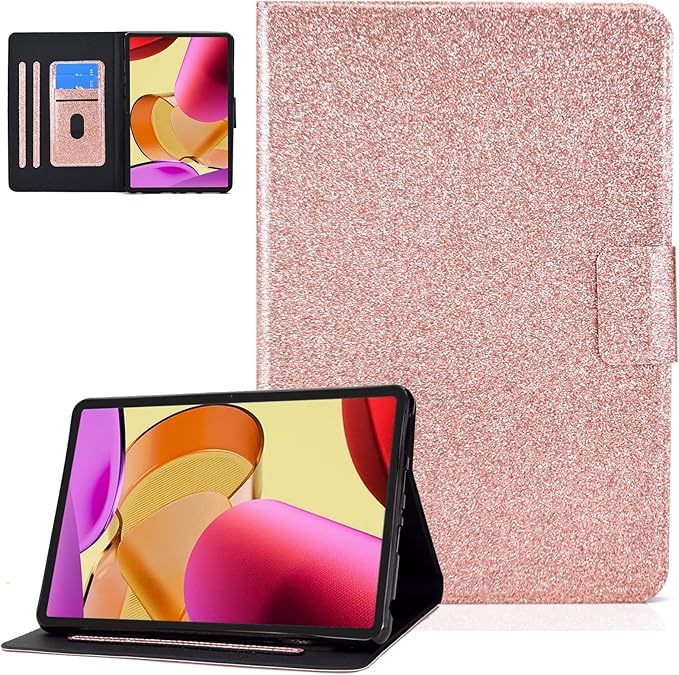 Dteck for Fire Max 11 Tablet Case 13th Generation 2023 11", PU Leather Protective Fold Stand Case with Auto Sleep Wake, Adjustable Viewing Angles, 3 Card Slots, Slim Thin Classic Folio Case, Rosegold