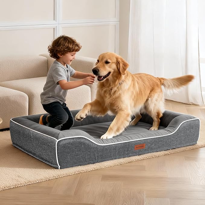 Cooling Dog Beds for Extra Large Dogs with Removable Washable Covers,Orthopedic Sofa Bed with Cool Gel Memory Foam and Egg Crate Foam Waterproof Relieves Joint Pain,48"x30"x9.0" Dark Grey