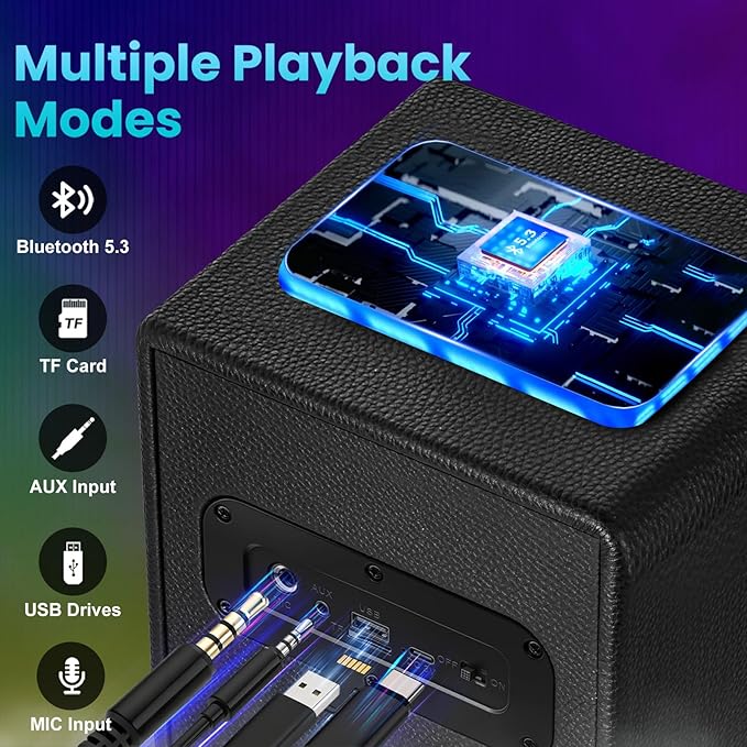 Bluetooth Speaker, 120W Peak Power Wireless Speakers Boombox with Deep Bass, Portable Loud Stereo Sound Subwoofer with LED Light Show for Party, Outdoor, Camping (Black)
