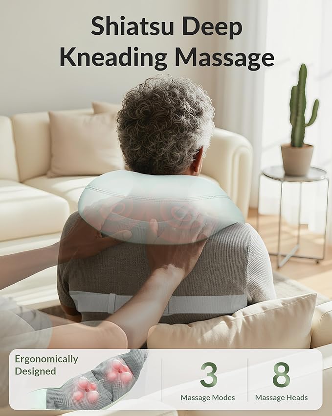 Snailax Cordless Neck Massager for Pain Relief Deep Tissue, Shiatsu Neck Back Massager Rechargeable Portable Kneading Shoulder Massage for Body Muscle Pain Relief, Gifts for Mom Dad Lovers