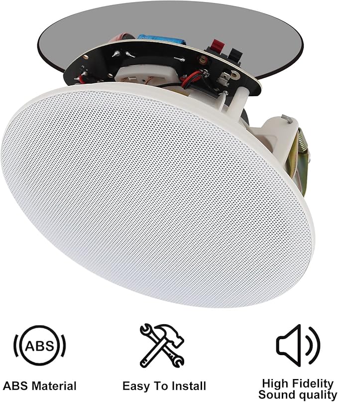 Herdio 6.5'' Bluetooth in Wall in Ceiling Speakers 600W 2-Way Flush Mount Speakers System with Wall Amplifier Receiver for Home Theater Office (2Pairs, Paintable-Grille)