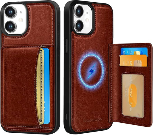 for iPhone 11 Case with Wallet - Fits 4 Card Slots, Compatible with MagSafe for Women Men Durable PU Leather Credit Card Holder Kickstand Phone Cover for Apple 11, Brown