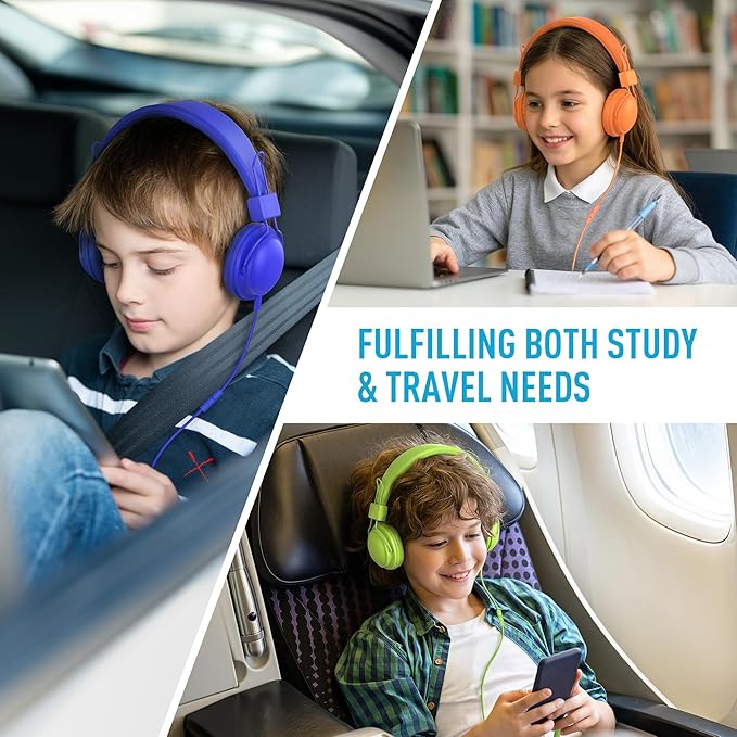 AILIHEN Kids Headphones Wired Bulk 10-Pack for K-6 School & Classroom, with Microphone, 85dB Volume Limit, Shareable, Foldable, 3.5mm Jack for Chromebook, Computer - Multicolor