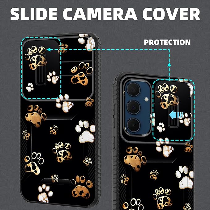 for Galaxy A35 5G Case Built in Slide Camera Lens Cover,Heavy Duty Shockproof Protection Dual Layer Case for Samsung Galaxy A35 5G 6.6 inch 2024,Cute Dog Paw Prints