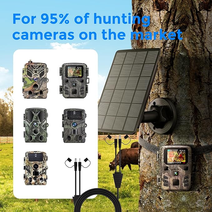 Solar Panel for Trail Cameras, 5000mAh Solar Battery Charger Kit with 12V 1A & 6V 1.5A Dual Output, Built-in Lithium Battery | IP65 Waterproof, Compatible with Bushnell, Stealth Cam, Wildgame