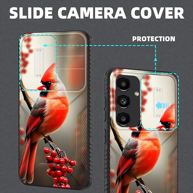 for Galaxy S26 Plus Case Built in Slide Camera Lens Cover,Heavy Duty Shockproof Protection Dual Layer Case for Samsung Galaxy S26 Plus 6.7" 2026,Red Cardinal Bird