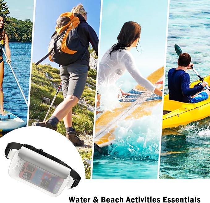 Waterproof Waist Bag, Passport Wallet Tote, IPX8 Waterproof Rating, Underwater-Use Phone Pouch, TUP Dry Bag, Ideal for Diving, Swimming, Kayaking (1 black and 1 white)