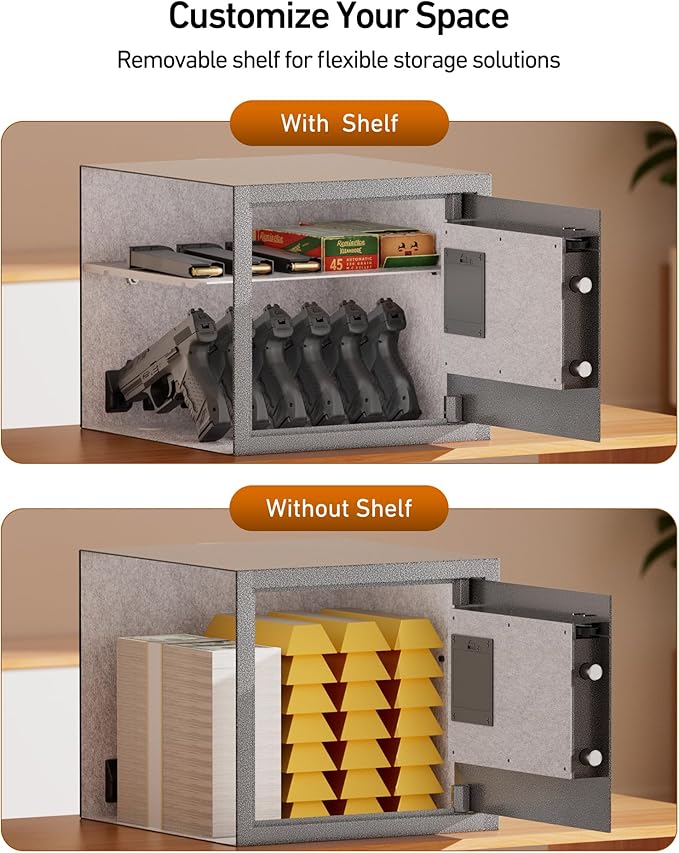 BILLCONCH Gun Safe with 6 Pistol Holders - Biometric, Key & App Unlock, Black Iron Safe with LCD Display & Voice Prompt, Removable Shelf & Foldable Gun Racks (1.4 Cubic Feet)