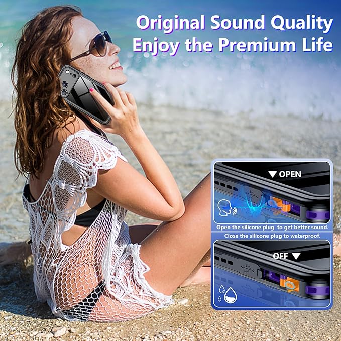 Temdan Compatible with iPhone 17 Pro Case,Waterproof Built-in Screen & Camera Protector IP68 Underwater Full Body 17FT Military Dropproof Shockproof Phone Case 6.3"-Purple/Clear