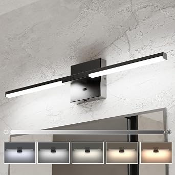 Ensenior 24" Modern Bathroom Vanity Lights, Built-in Dimmer, 5CCT, Black