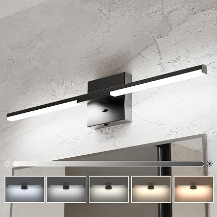 Ensenior 24" Modern Bathroom Vanity Lights, Built-in Dimmer, 5CCT, Black