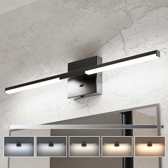Ensenior 24" Modern Bathroom Vanity Lights, Built-in Dimmer, 5CCT, Black