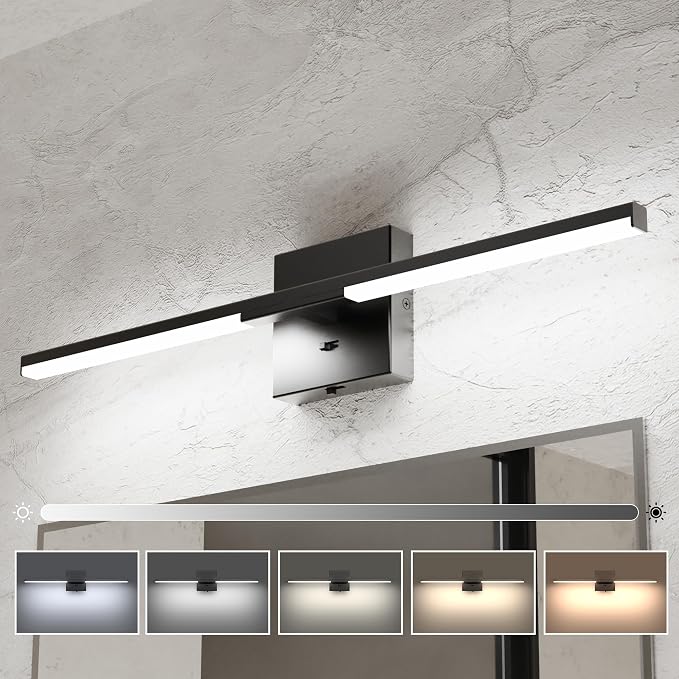 Ensenior 24" Modern Bathroom Vanity Lights, Built-in Dimmer, 5CCT, Black