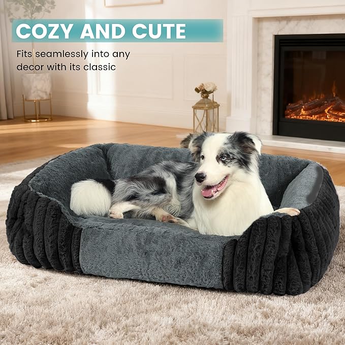 Dog Beds for Small Dogs 28x20 Inch, Comfort-Sided Orthopedic Dog Bed Couch with Breathable Shredded Memory Foam, Faux Rabbit Fur Pet Bed, Non-Detachable, Non-Slip, Machine Washable