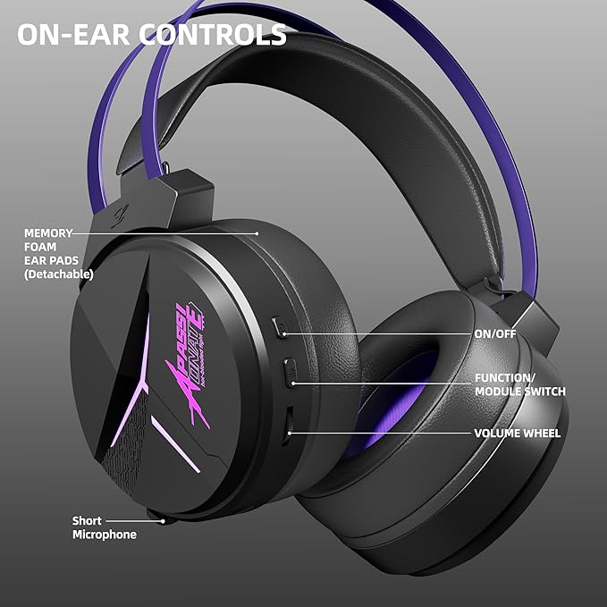 Wireless Gaming Headset - Pro E-Gaming Level Over Ear Headphones with Short MIC,Suspension headband,Dual EQ & Noise Cancel,PRO-G audio,7.1 Surround Sound,RGB for PC (USB, BTv5.4, 2.4GHz, Wired)