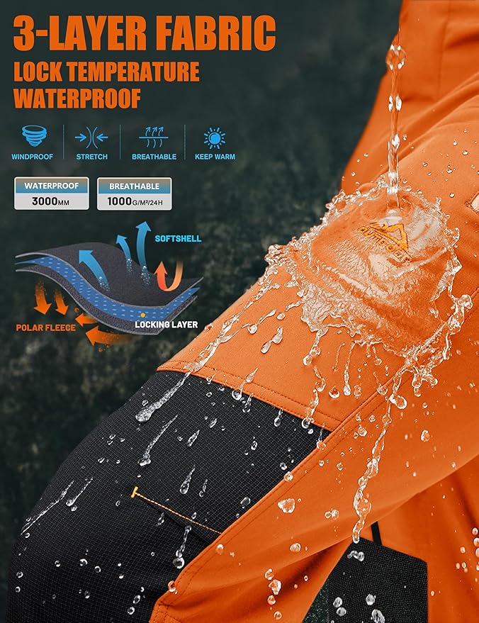 TACVASEN Men's Snow Ski Pants Fleece Lined Winter Pants for Men Water Resistant Thermal Snowboard Hiking Hunting Work