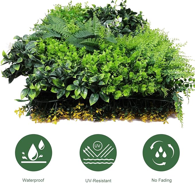 ANMINY 16Pcs Grass Wall Panels 10" x 10" Artificial Grass Plant Greenery Wall Backdrop 11 Sqft Thickened High-Density Faux Boxwood Panels Privacy Fence Hedge for Indoor Outdoor Party Wedding Garden