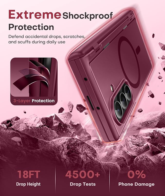 BERFY for Samsung Galaxy Z Fold 7 Case with Privacy Screen Protector, [Compatible with MagSafe][Anti Spy] Built-in Hidden Kickstand, Full-Body Shockproof Slim Phone Case for Z Fold 7, Red