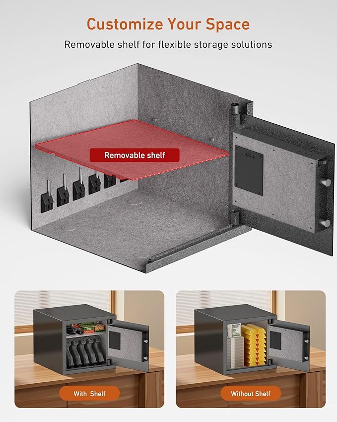 Billconch Smart Gun Safe for Multiple Pistols - Biometric Automatic Lock Safe Box with LCD Display/Voice Guide/Foldable Gun Racks, Quick Access Unlock with Fingerprint/Keypad/Key/App
